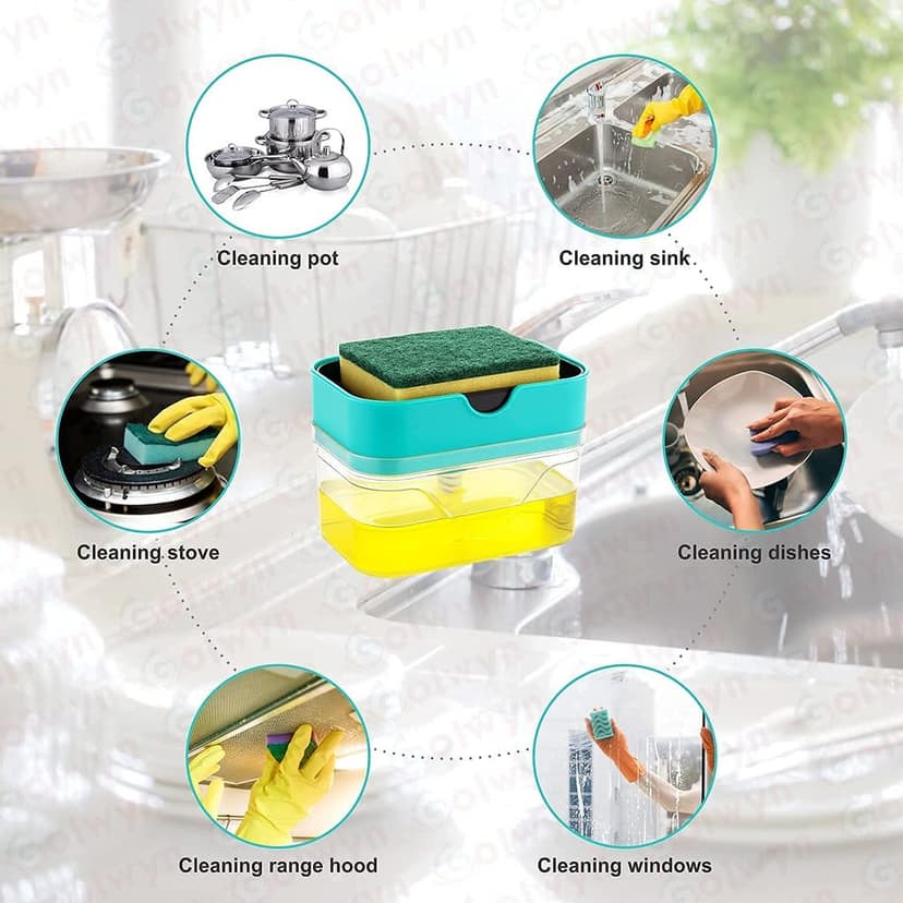 Qawvler Soap Dispenser for Kitchen & Bathroom Pump Sponge Holder Plastic 800 ml Container Multicolor (Pack of 1) view 2