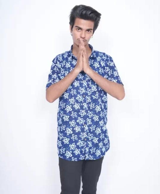Blue and White Floral Print Short Sleeve Shirt view 2