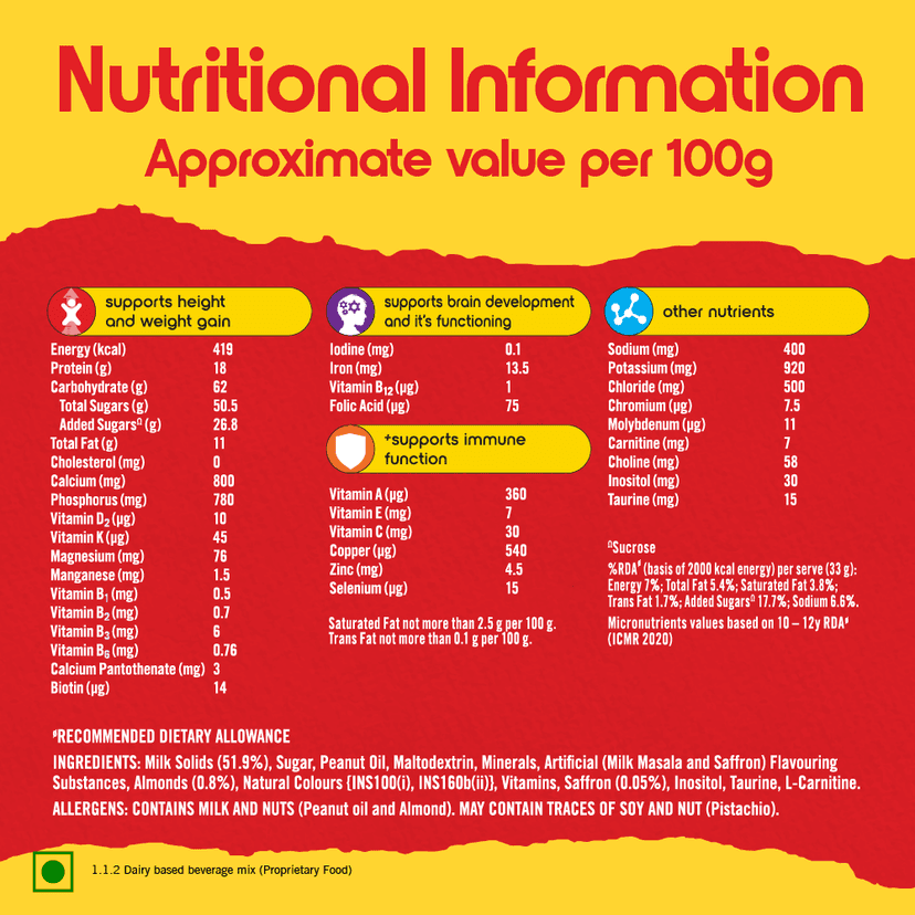 Complan Nutrition Drink Powder for Children, Pista Badam Flavour, 500 g Refill Pack | Nutrition drink for kids with protein & 34 vital nutrients view 2