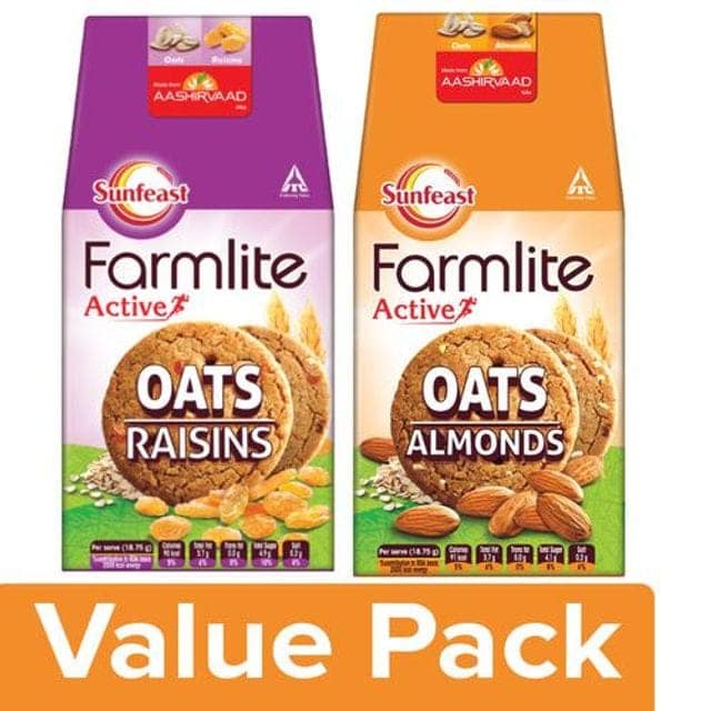 Sunfeast Farmlite Biscuit - Oats & Almonds 150g + Farmlite Biscuit - Oats & Raisins 150g (Combo 2 Items) view 2