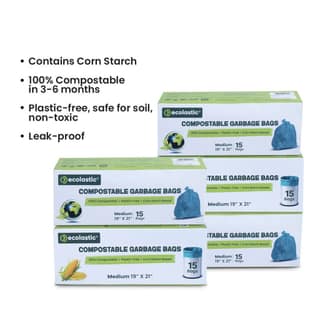 Ecolastic 100% Compostable & Eco-friendly Garbage Bags I MEDIUM (19 x 21 in.) I 75 bags I Pack of 5 I Capacity 35L I Green Colour