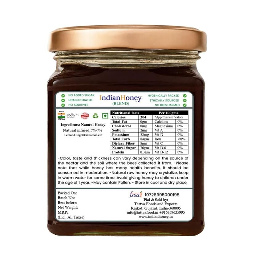 IndianHoneyTulsi lemon ginger Honey | Pure & Natural Infused Honey | Raw Honey with Real Cinnamon | Natural Sweetener | 230g Glass Jar view 2