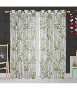 Homefab India Floral Transparent Eyelet Long Door Curtain 9ft (Pack of 2) - Brown