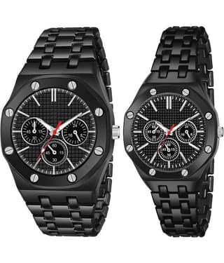 acnos Silver Stainless Steel Analog Couple's Watch