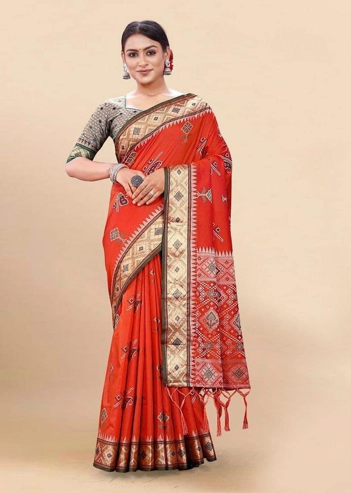 Woven Art Silk Saree in Orange