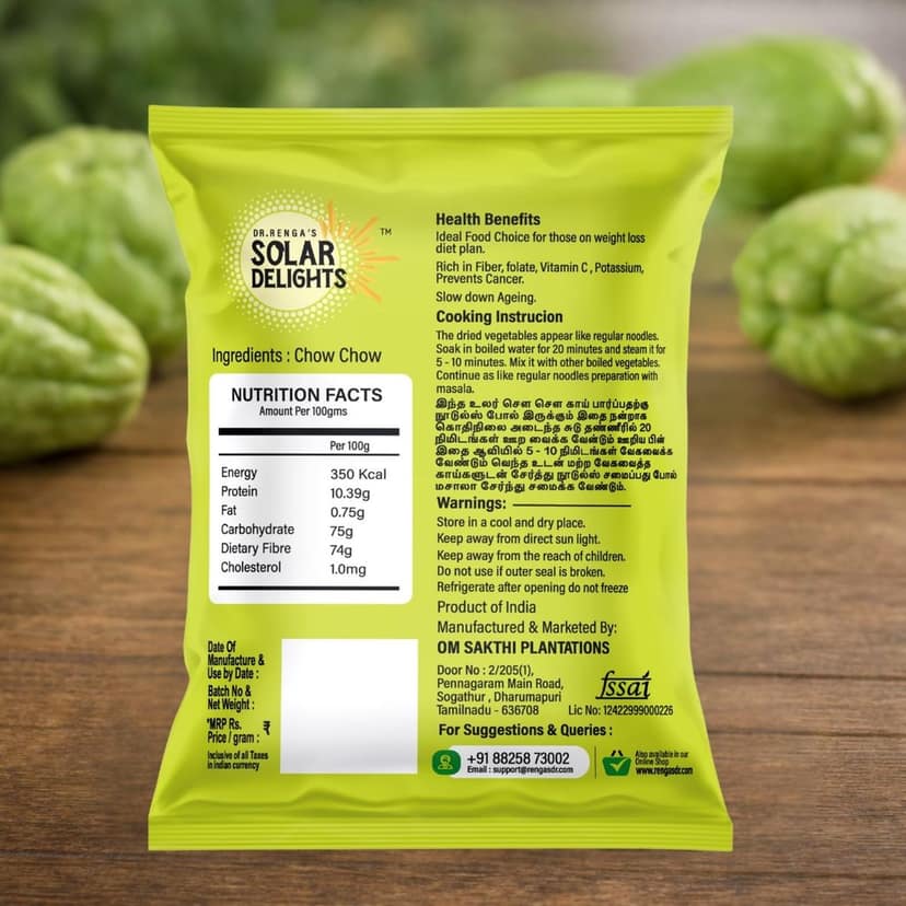 DR. RENGA'S Solar DELIGHTS Solar Dried Chow Chow Grated (Chayote) | 100g | Natural Dehydrated Vegetables Pear | Ready to Cook in Curries, Sambar & Stir Fry view 2