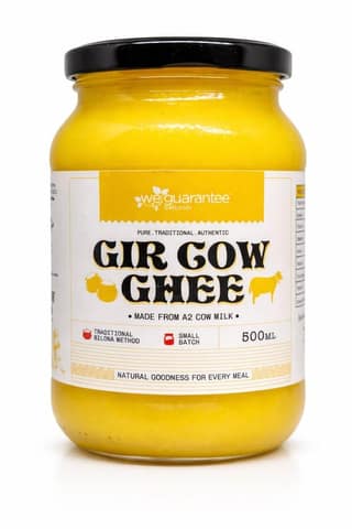 Weguarantee Naturals Gir Cow Ghee – 500 ml Glass Bottle | A2 Bilona Desi Ghee | Churned from Curd with traditional vedic Bilona Method | Danedar, Aromatic, Grassfed & Pure A2 Cow Ghee