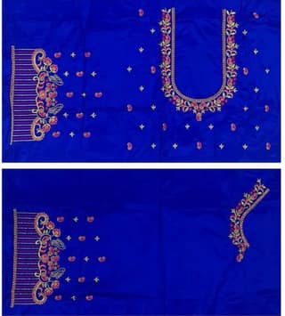 Lakshmi Computer Embroidery Designs - Blue Embroidered Blouse With Zari - Un Stiched Blouse - 1 Meter