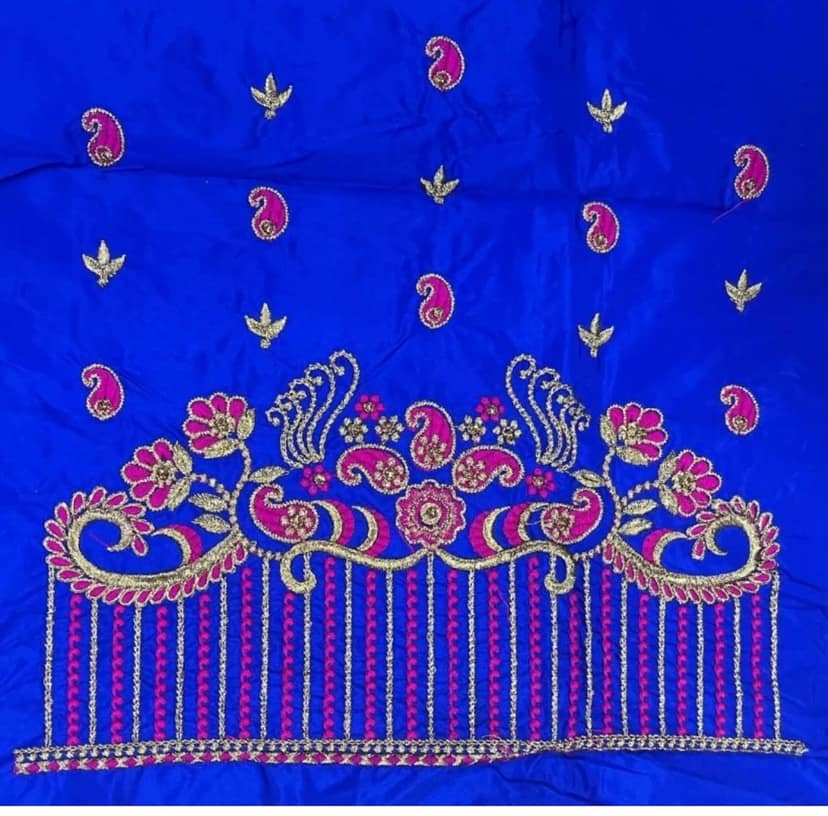 Lakshmi Computer Embroidery Designs - Blue Embroidered Blouse With Zari - Un Stiched Blouse - 1 Meter view 2
