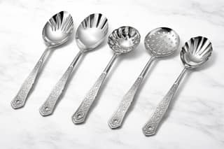 Tishav Stainless Steel Serving Spoon Set of 5 | Heavy Steel | Mirror Finish