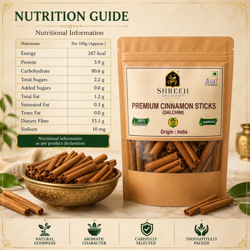 Shreeji Spicecraft Whole Cinnamon Sticks Raw Dalchini (500grams)for Cooking Tea and Baking Natural Aromatic Spices Whole Bark view 2