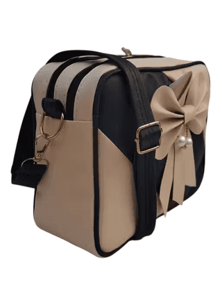 Stylish Two-Tone Crossbody Bag with Pearl-Embellished Bow