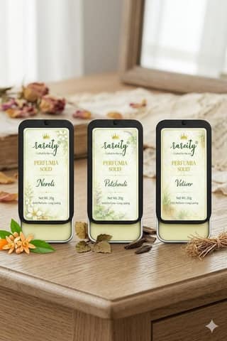 Rareity Perfume Solid Perfume Combo Pack of 3 (Neroli, Patchouli & Vetiver) | Pocket Solid Fragrance Balm | Long Lasting Aroma | Travel Friendly | 20g Each