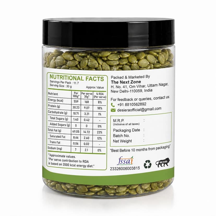 DesiEra Premium Pumpkin Seeds (Kaddu) | 700g (350g+350g) | Natural Green Pepitas | Rich in Protein, Magnesium & Zinc | Healthy Snack for Daily Nutrition view 2