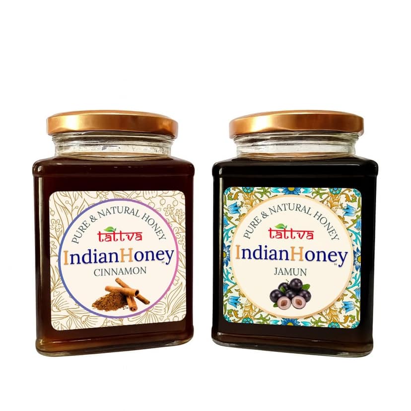 IndianHoney Jamun & Cinnamon Honey Combo (Pack of 2) | Pure & Natural | 1kg (500g Each) | Unprocessed & Unfiltered Natural Sweetener