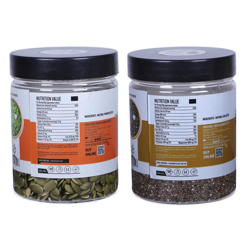 Ariga Foods Roasted Pumpkin Seeds 200g & Roasted Chia Seeds 250g | Premium Quality Roasted Seeds (450 g, Pack of 2) view 2
