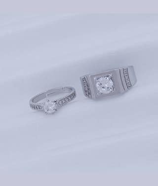 Solitaire Adjustable Some One Speical Couple Ring Set Wedding Engagement Valentine Gift Silver Plated Ring For Women And Men
