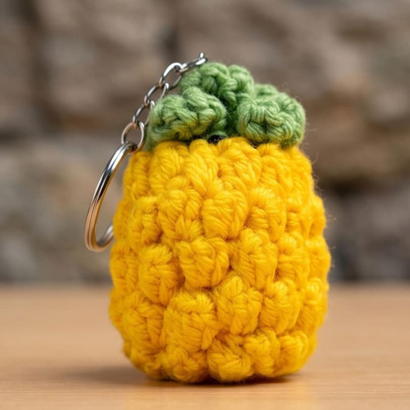 Handcrafted Pineapple Crochet Keychain view 2