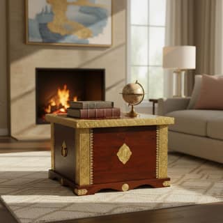 Wooden Brass Fiting Central Trunk Storage Table Box-BedSide Living Room Box