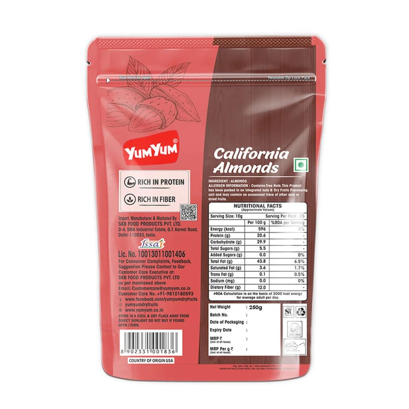 YUM YUM Premium California Almond, Giri Almonds - 250g view 2