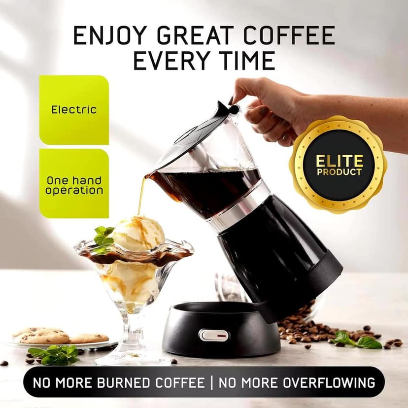 The Bean Co Roasters Electric Moka Pot | Moka Pot | 300 ML | Coffee Maker | 6 Cups Espresso Coffee Maker (Black) view 2