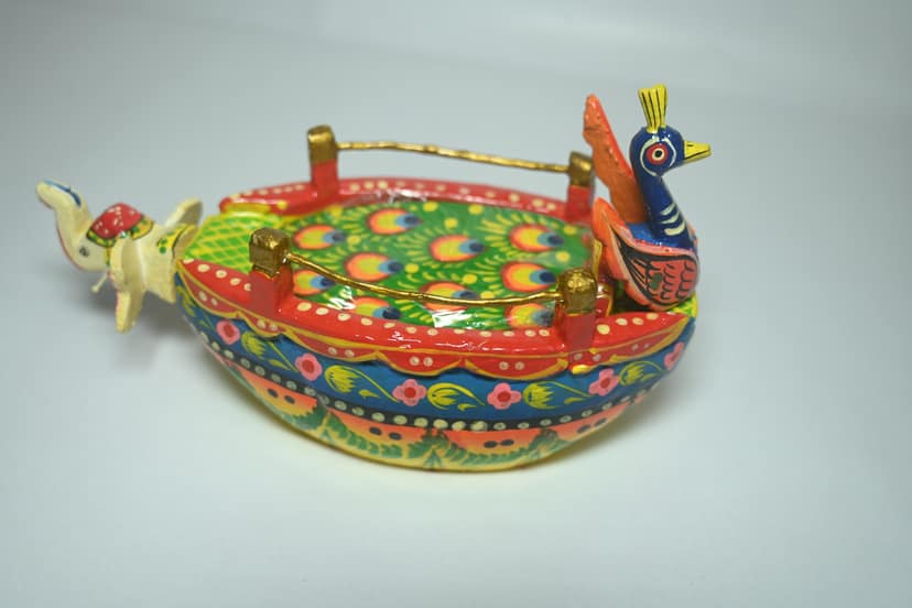 Icrafts Handmade Wooden Peacock Boat Toy (Multicolor) – Eco-Friendly Traditional Handcrafted Wooden Toy for Kids and Décor view 2