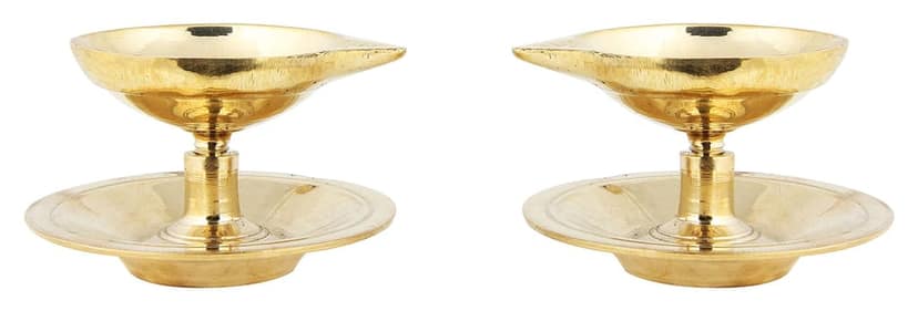 Poompuhar Brass Paladai Oil Lamp Pair (6 cm x 3 cm x 6 cm, Yellow, Set of 2) view 2