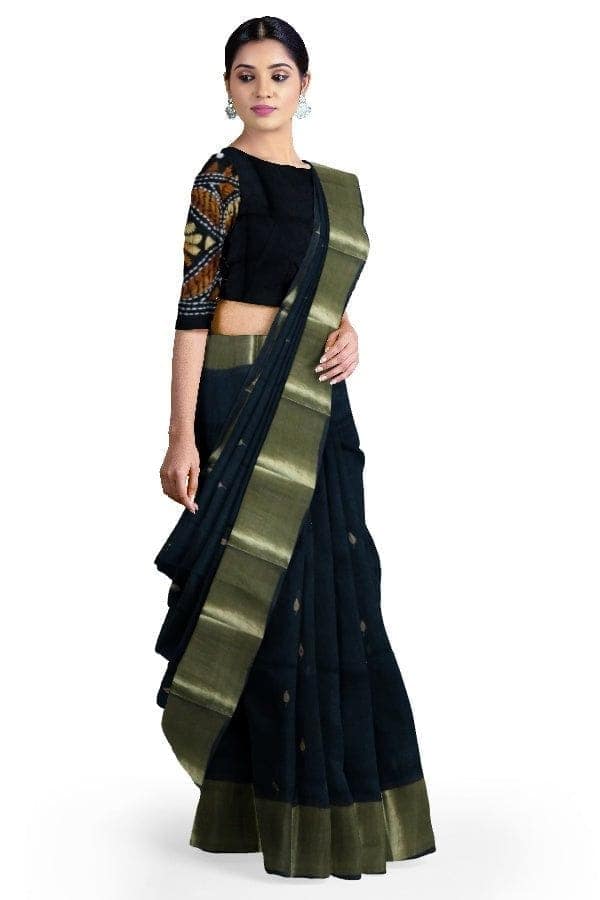 Black Cotton Hand Embroidered Saree view 2