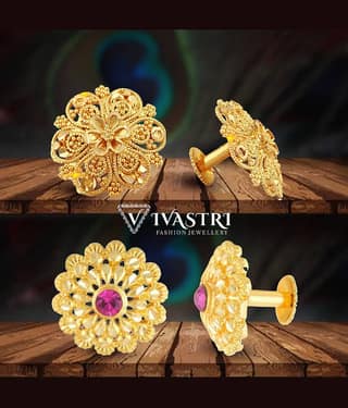 VIVASTRI Golden Stud Earrings ( Pack of 2 )