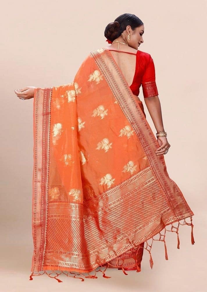 Woven Art Silk Saree in Orange view 2