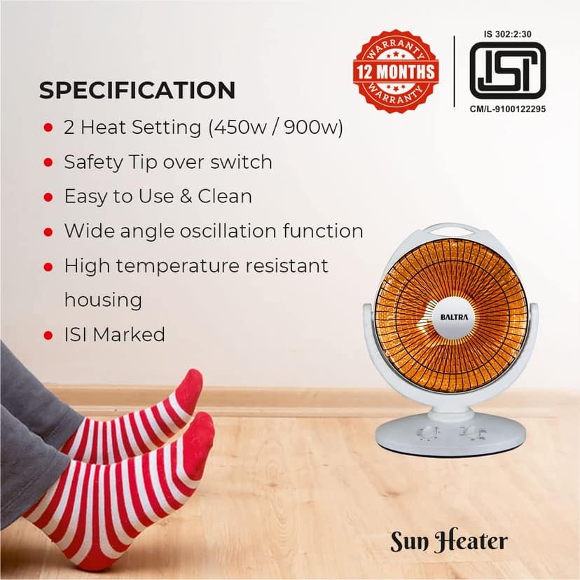 Baltra Flare BTH136 900-Watt Sun Heater (White) and 3 Ltr Instant Geyser With ISI Mark view 2