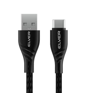 Elver USB-A to USB-C Cable, 100W Fast Charging, 1.2M Length, 480Mbps Transfer Speed, Tangle-Free - Black