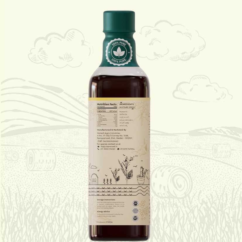 JustPressed Wood Pressed Mustard Oil 2 Litres (Cold Pressed - Extracted on Wooden Churner) | Kolhu/Kacchi Ghani / Chekku view 2