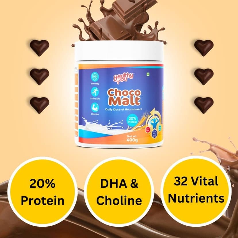 HEALTHY YOU Choco Malt | Nutrition Drink Powder for Growing Kids 400gm view 2