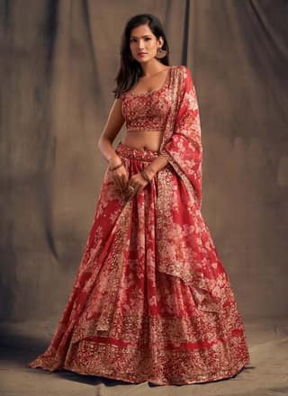 Indian Wedding Special Organza Red Lehenga Choli