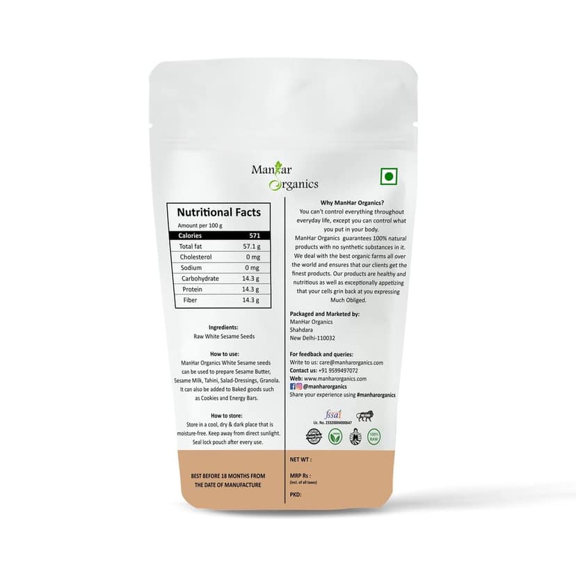 ManHar Organics Natural White Sesame Seeds 750gm | White Til | (pack of 2, 500gm + 250gm) view 2