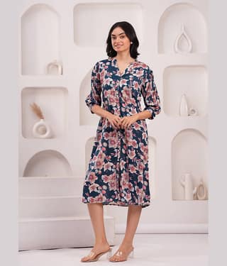 HIGHLIGHT FASHION EXPORT Women Crepe Printed A-line Dress ( White )