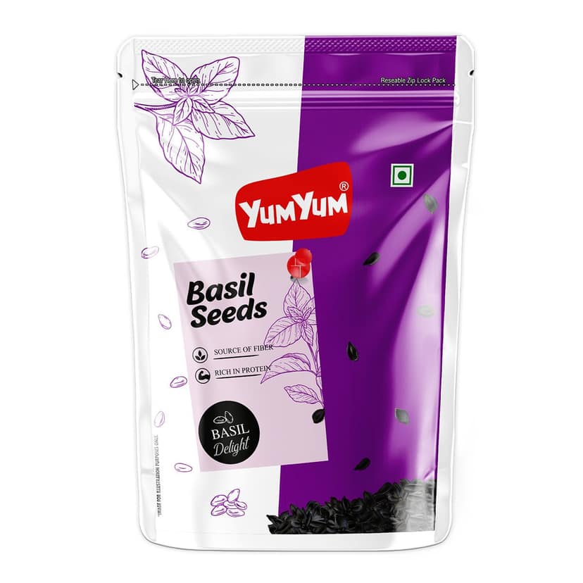 YUM YUM Raw Basil Seeds for Weight Loss Sabja/Tukmaria Seeds Rich India Protein & Fiber - 200g