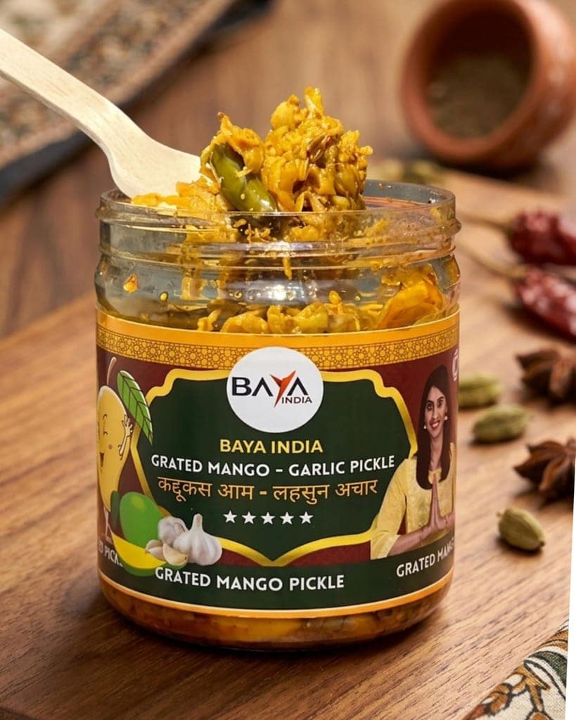 Baya India Grated Mango Pickle with Garlic & Green Chilli | Homemade Style Aam ka Lachcha Achar | Made in Mustard Oil | Spicy & Tangy | No Preservatives & No Chemical view 2