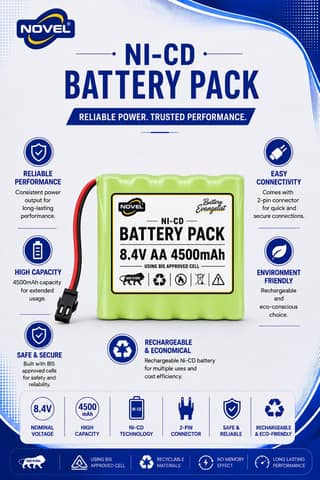 NOVEL 8.4V AA 4500mAh NI-CD Rechargeable Battery SM PIN
