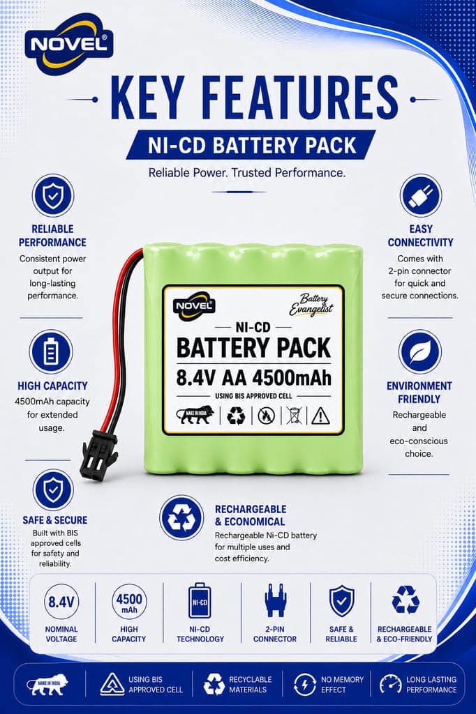 NOVEL 8.4V AA 4500mAh NI-CD Rechargeable Battery SM PIN view 2