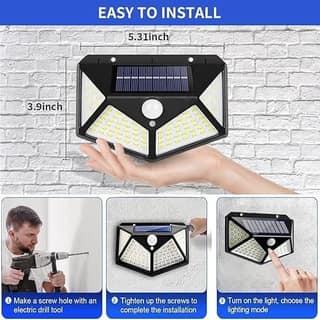 Multi-Angle 168 LED Solar Wall Light with PIR Motion Sensor, Energy Saving Waterproof Outdoor Security Lighting for Yard and Driveway