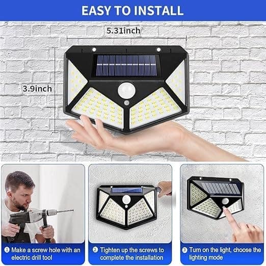 Multi-Angle 168 LED Solar Wall Light with PIR Motion Sensor, Energy Saving Waterproof Outdoor Security Lighting for Yard and Driveway
