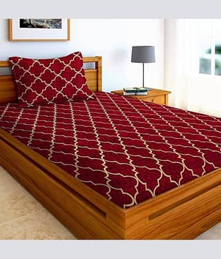 Aazeem Poly Cotton 1 Single Bedsheet with 1 Pillow Cover ( Red )