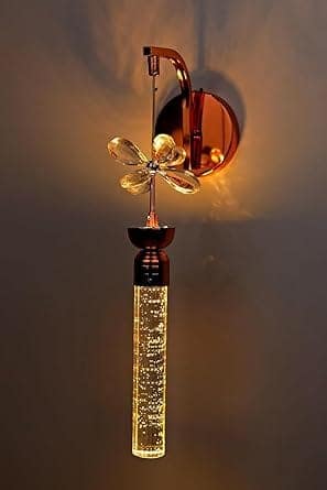 Crystal Gel Pendant Modern 9W LED Crystal Gel Wall Lamp with Gold Finish: Decorative Amber Glass Floral Design, 60cm Gel Light for Living Room – Indoor Sconce, 25L x 10W x 10H cm