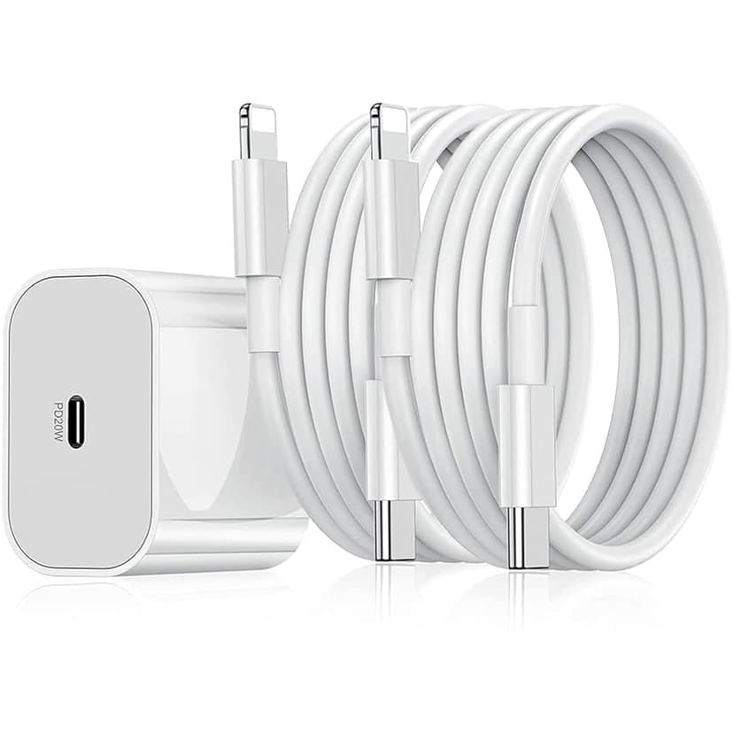Dr Vaku 20W Fast Charger Adapter, Compatible with iPhone 14, 14 Plus, 14 Pro, 14 Pro Max, 13, 12, 11 Series & iPad, with 1M Type-C to Lightning Data Cable, PD 2.0 (1 Adapter + 2 Cables)