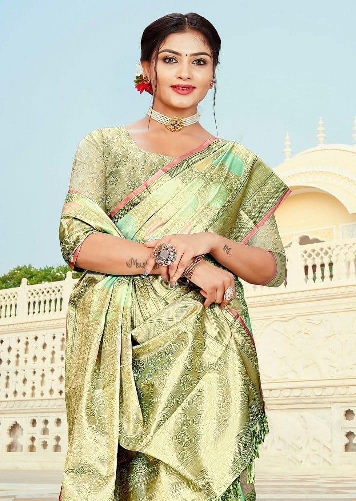 Woven Art Silk Saree in Light Green view 2