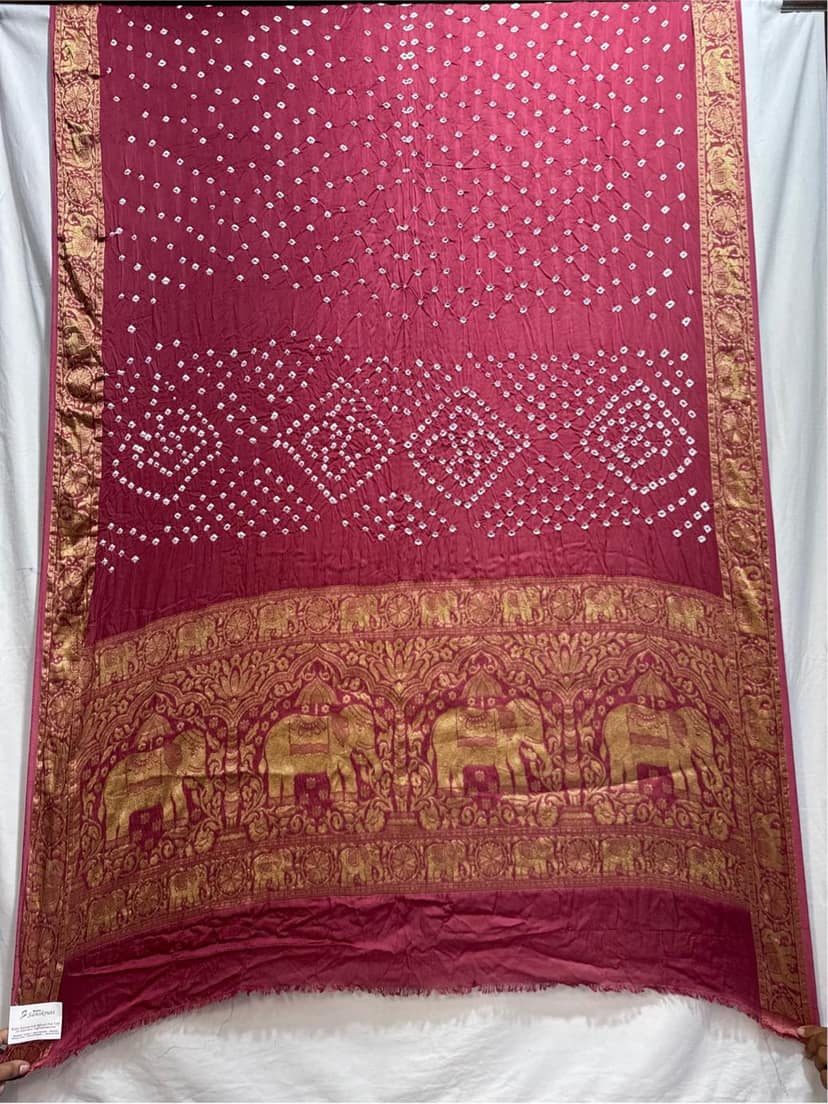 Kala Sanskruti All Over Gajri Color Art Silk Bandhani Saree 6.5M with Blouse Piece Elegant Traditional Wear Bridal Unique Saree for Women