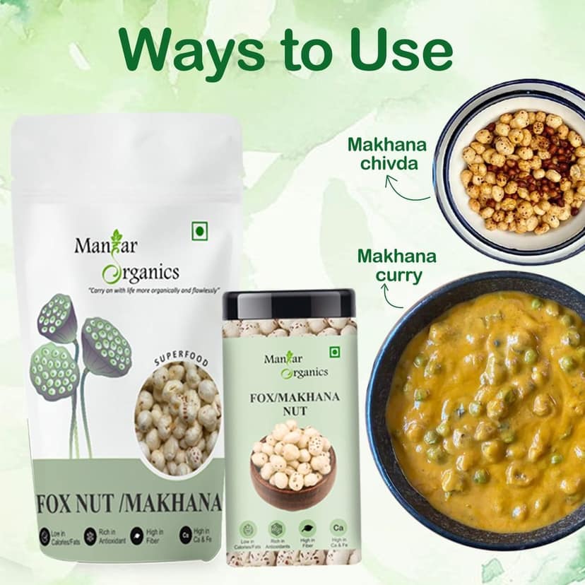 ManHar Organics Raw Makhana | Phool Makhana | Fox Nuts | Natural Lotus Seeds – Unroasted & Gluten-Free – 500gm (Pack of 2, 250gm x2) view 2