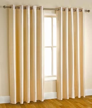 Panipat Textile Hub Solid Semi-Transparent Eyelet Window Curtain 7 ft Pack of 2 -Beige
